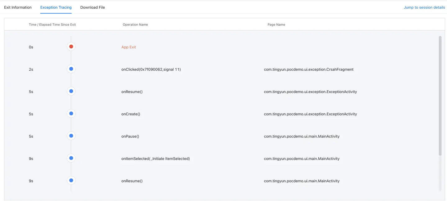 Exception tracing